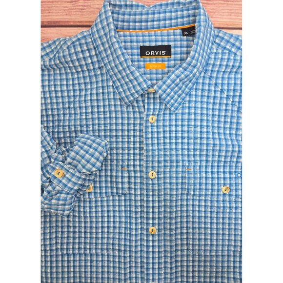 Orvis Mens Blue Checkered Long Sleeve Shirt XL Active Fit Roll-Tab Sleeve - Picture 5 of 8